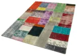 Patchwork Multi Pamuk Üzerine Yün El Dokuma Kilim-143x202 - Görsel 3