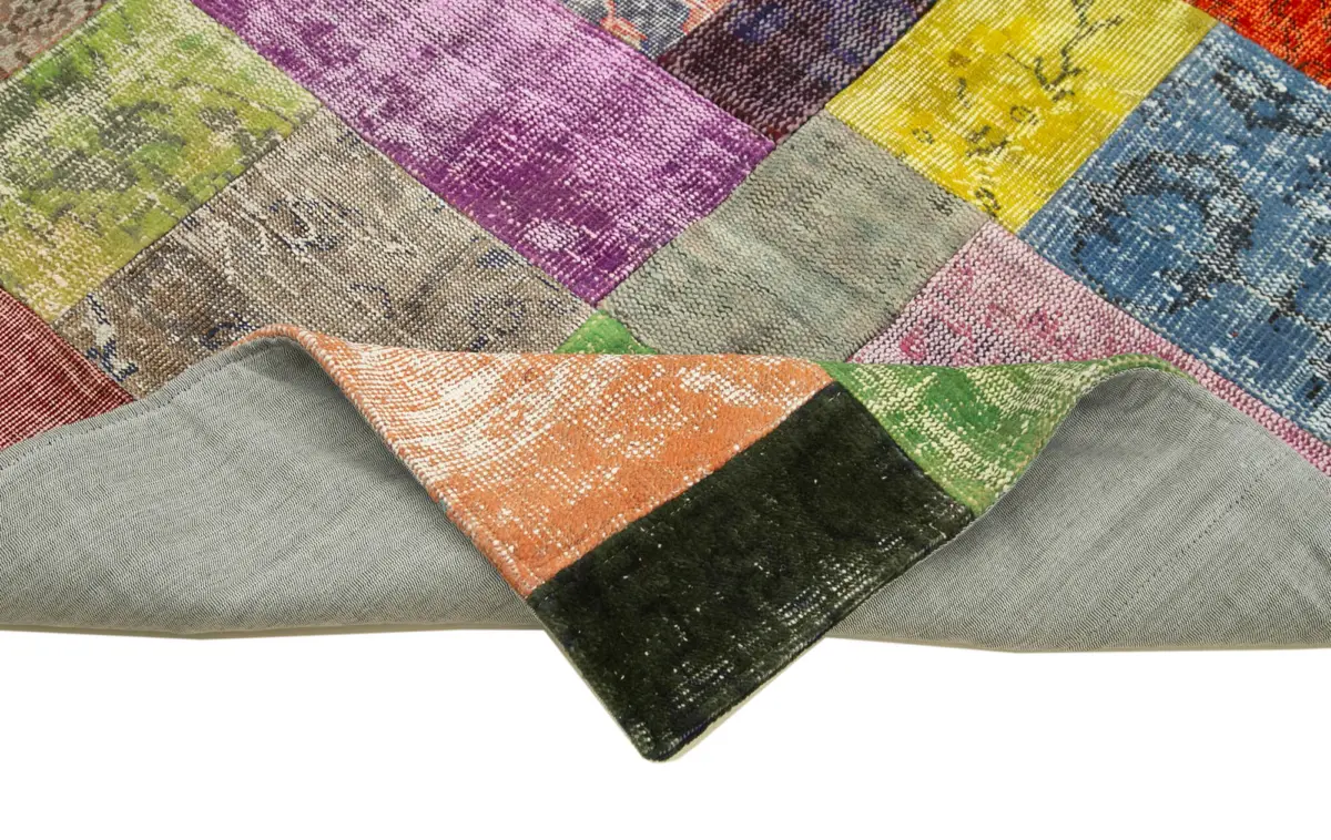 Patchwork Multi Pamuk Üzerine Yün El Dokuma Kilim-143x202 - Görsel 6