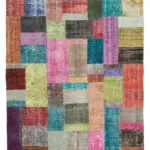 Patchwork Multi Pamuk Üzerine Yün El Dokuma Kilim-204x300