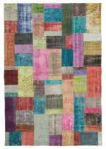 Patchwork Multi Pamuk Üzerine Yün El Dokuma Kilim-204x300