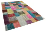 Patchwork Multi Pamuk Üzerine Yün El Dokuma Kilim-204x300 - Görsel 2