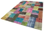 Patchwork Multi Pamuk Üzerine Yün El Dokuma Kilim-204x300 - Görsel 3