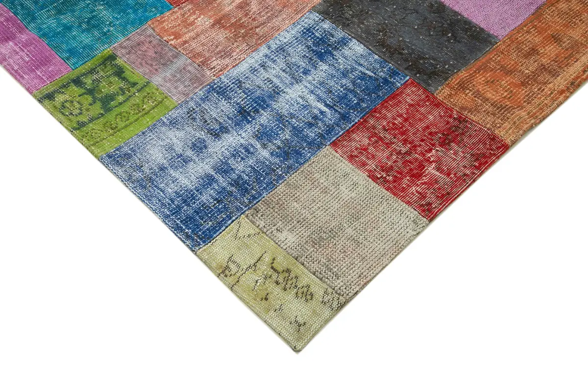 Patchwork Multi Pamuk Üzerine Yün El Dokuma Kilim-204x300 - Görsel 4