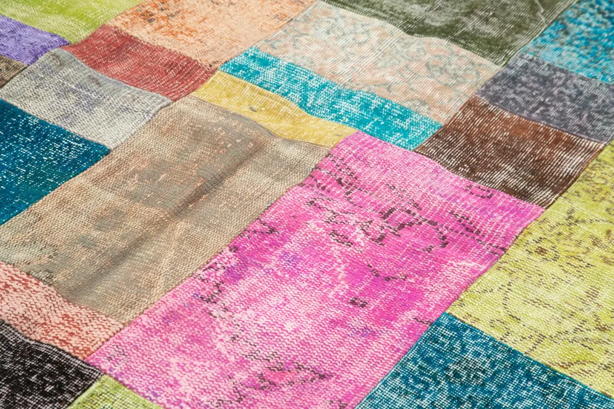 Patchwork Multi Pamuk Üzerine Yün El Dokuma Kilim-204x300 - Görsel 5