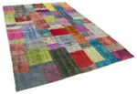 Patchwork Multi Pamuk Üzerine Yün El Dokuma Kilim-203x301
