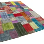 Patchwork Multi Pamuk Üzerine Yün El Dokuma Kilim-203x301