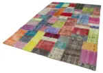 Patchwork Multi Pamuk Üzerine Yün El Dokuma Kilim-203x301 - Görsel 2