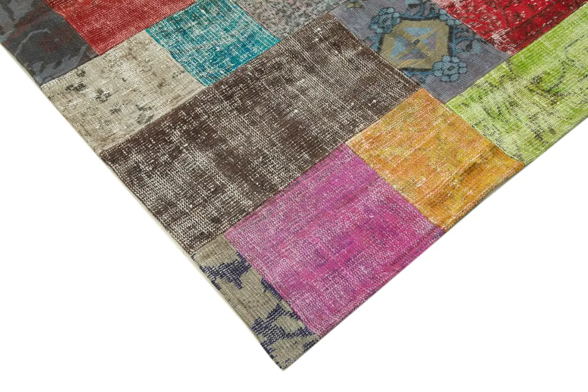 Patchwork Multi Pamuk Üzerine Yün El Dokuma Kilim-203x301 - Görsel 3