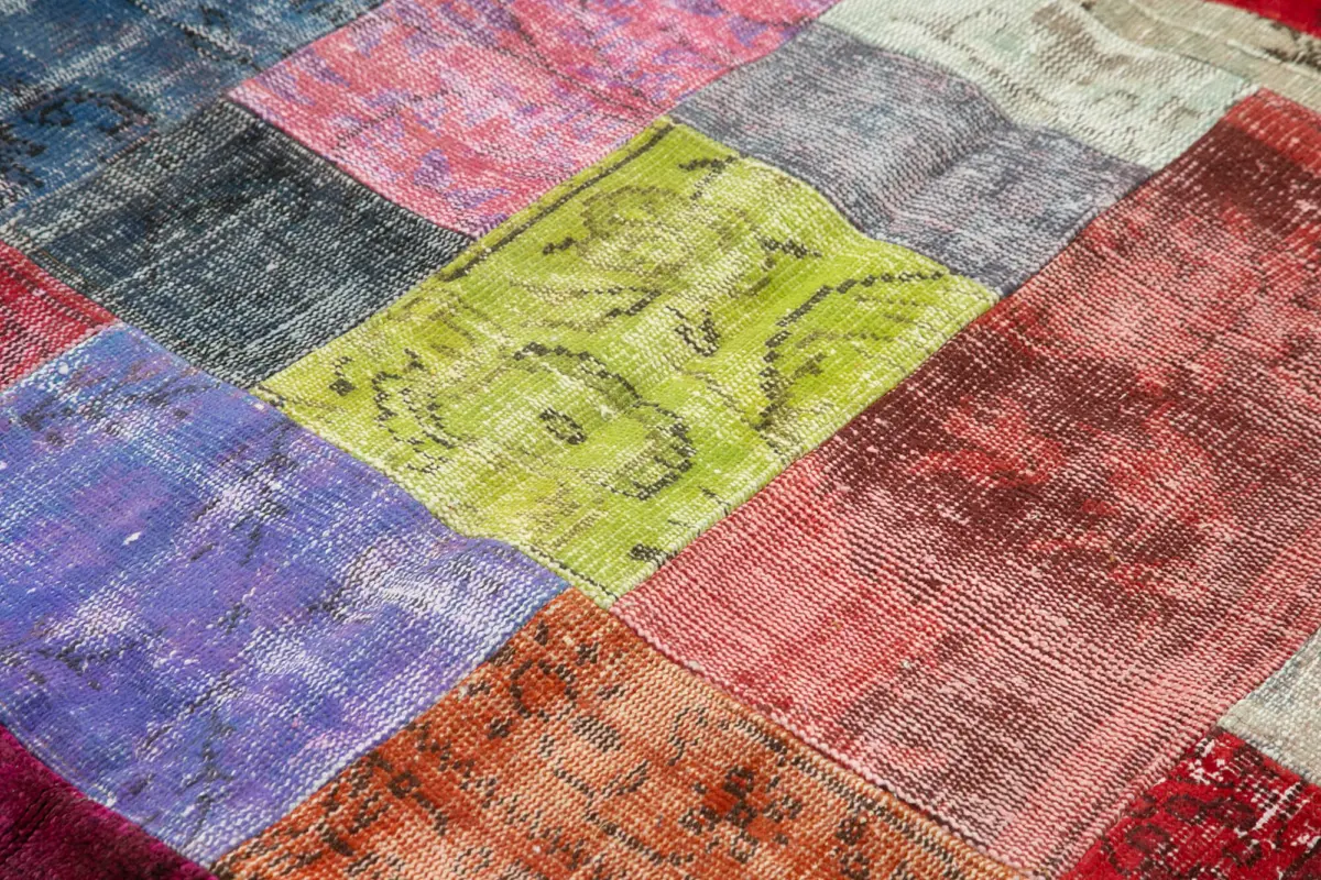 Patchwork Multi Pamuk Üzerine Yün El Dokuma Kilim-203x301 - Görsel 4