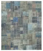 Patchwork Mavi Pamuk Üzerine Yün El Dokuma Kilim-251x303