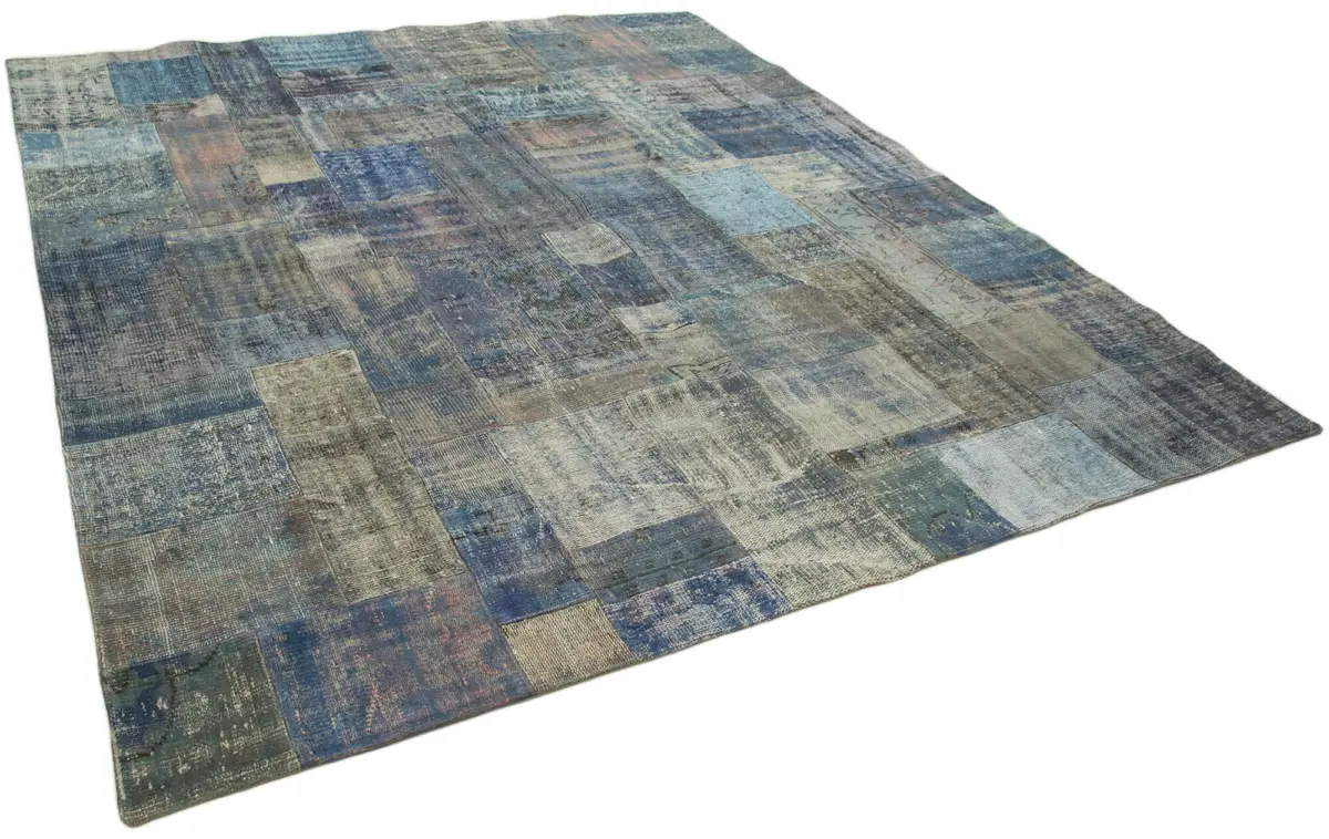 Patchwork Mavi Pamuk Üzerine Yün El Dokuma Kilim-251x303 - Görsel 2