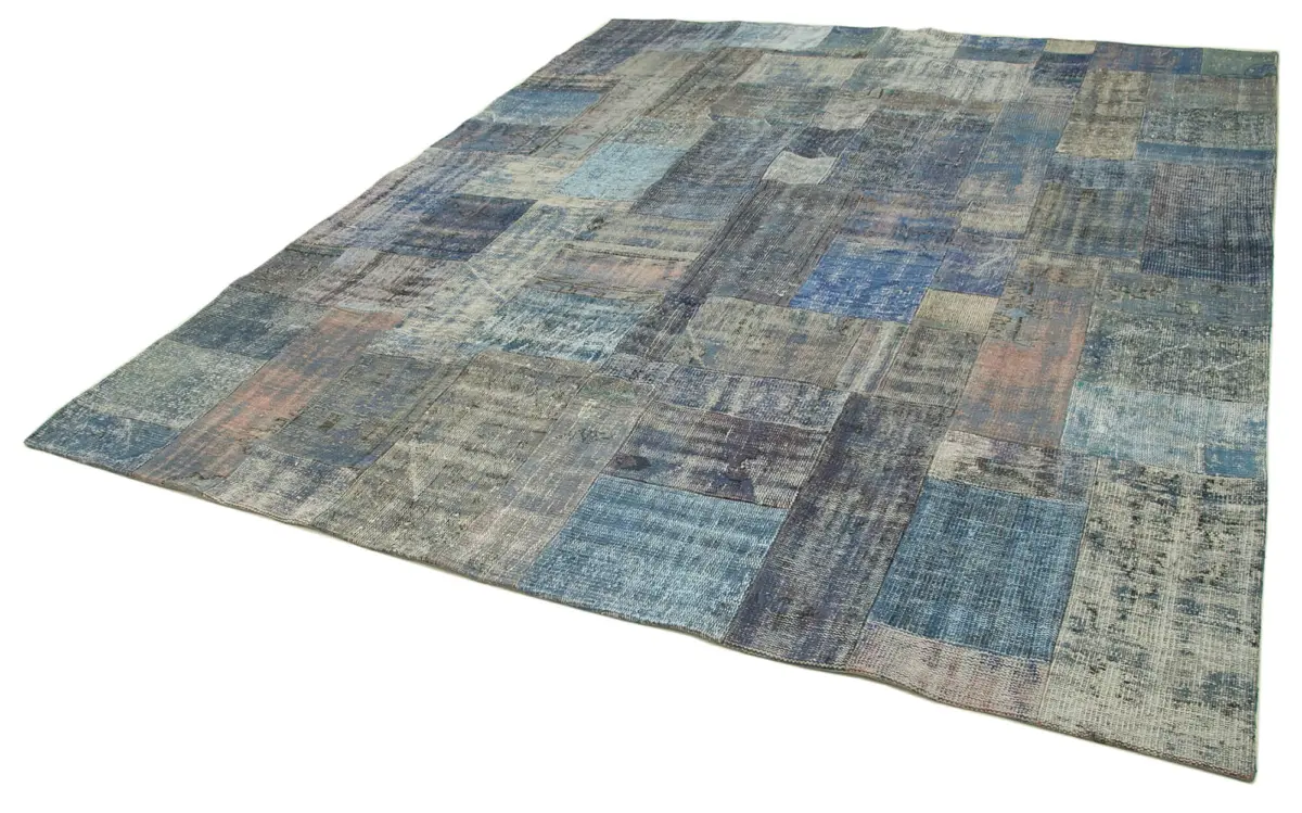 Patchwork Mavi Pamuk Üzerine Yün El Dokuma Kilim-251x303 - Görsel 3