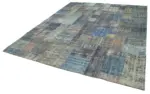 Patchwork Mavi Pamuk Üzerine Yün El Dokuma Kilim-251x303 - Görsel 3