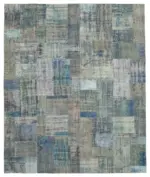 Patchwork Mavi Pamuk Üzerine Yün El Dokuma Kilim-251x302