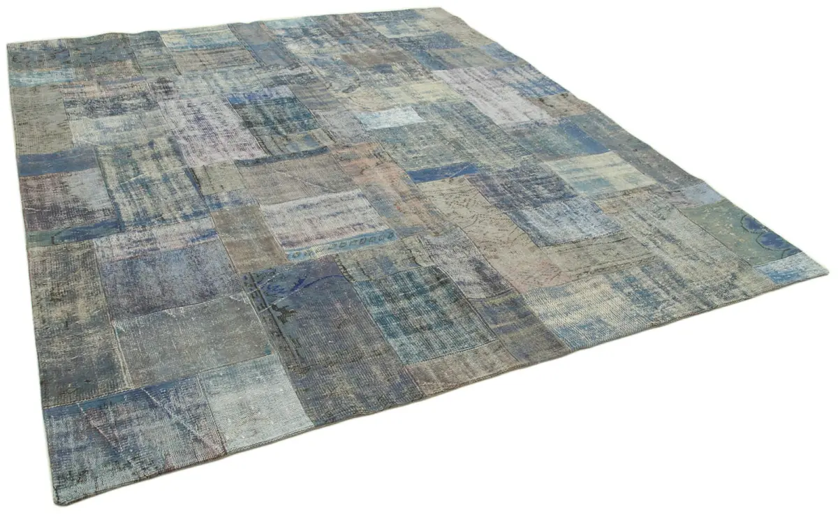 Patchwork Mavi Pamuk Üzerine Yün El Dokuma Kilim-251x302 - Görsel 2