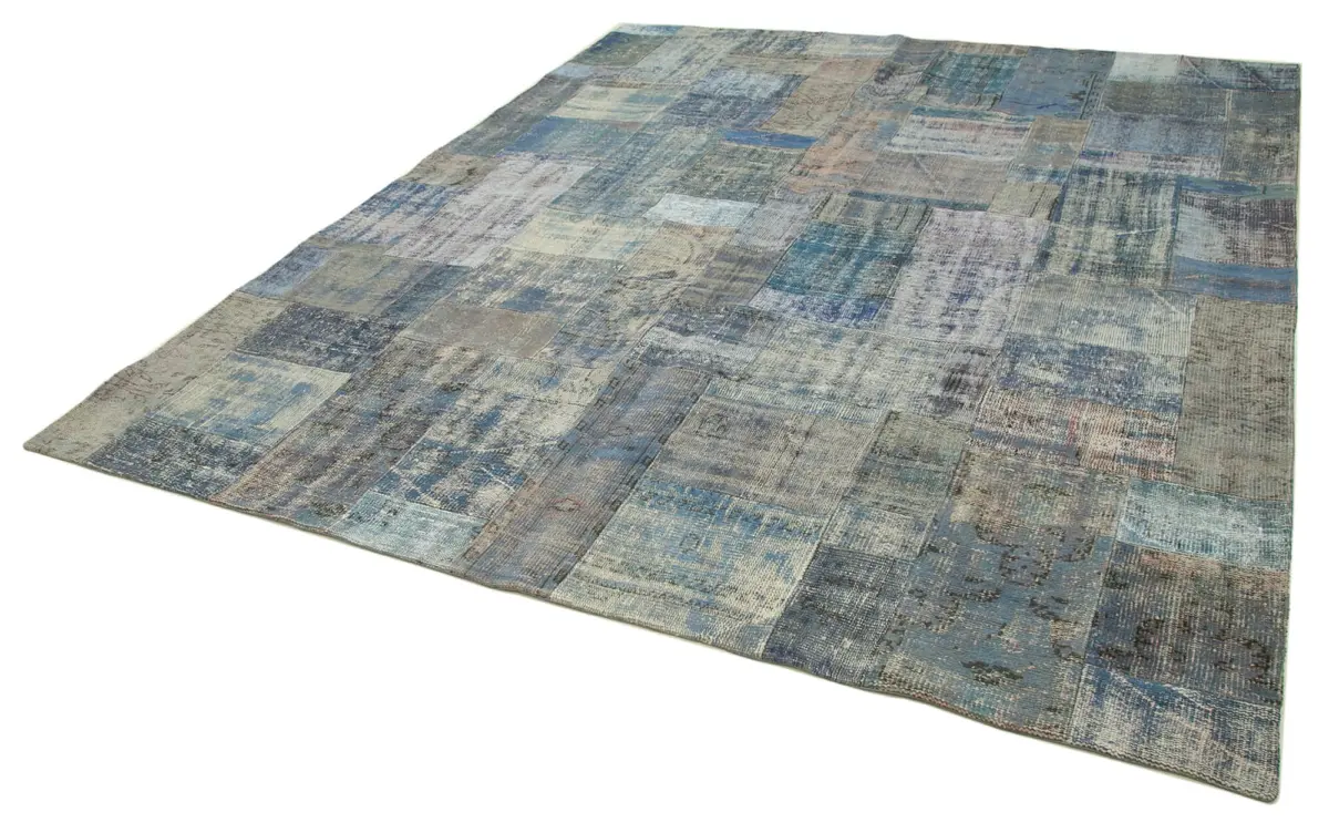 Patchwork Mavi Pamuk Üzerine Yün El Dokuma Kilim-251x302 - Görsel 3