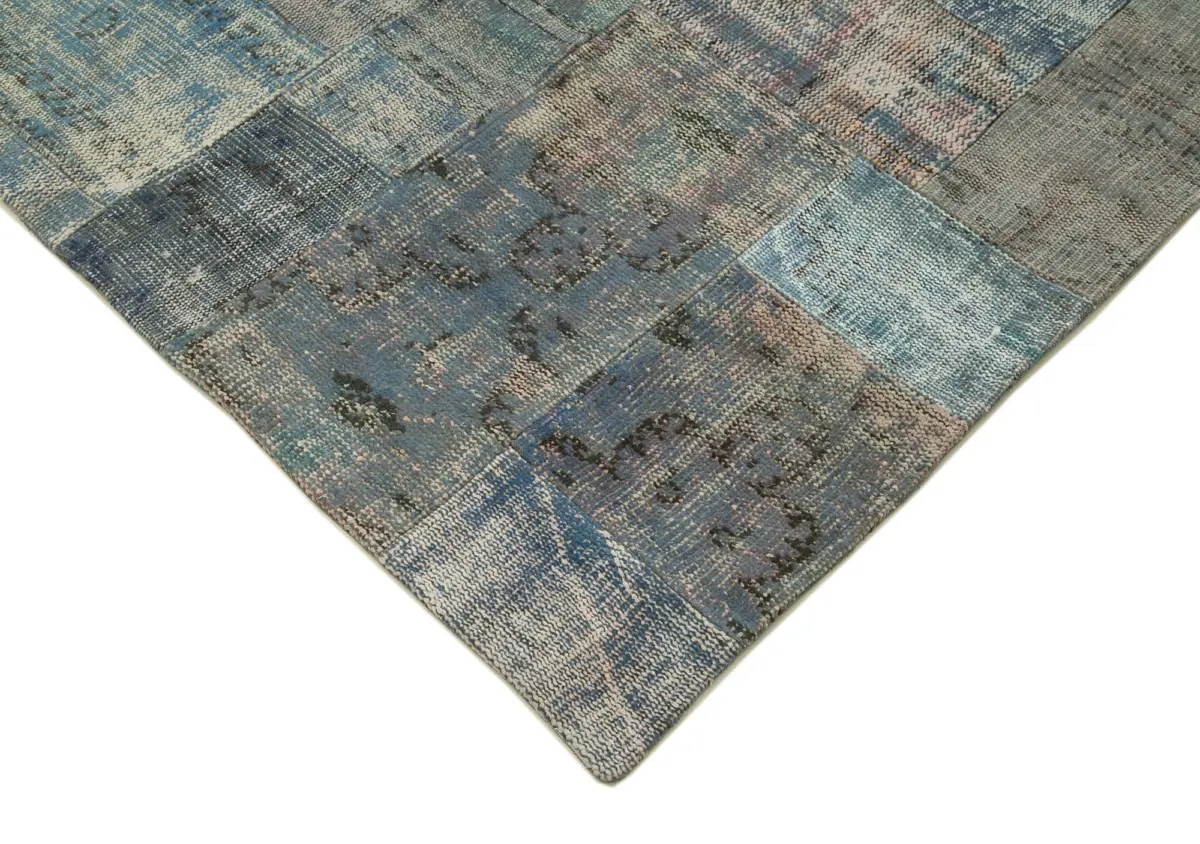 Patchwork Mavi Pamuk Üzerine Yün El Dokuma Kilim-251x302 - Görsel 4