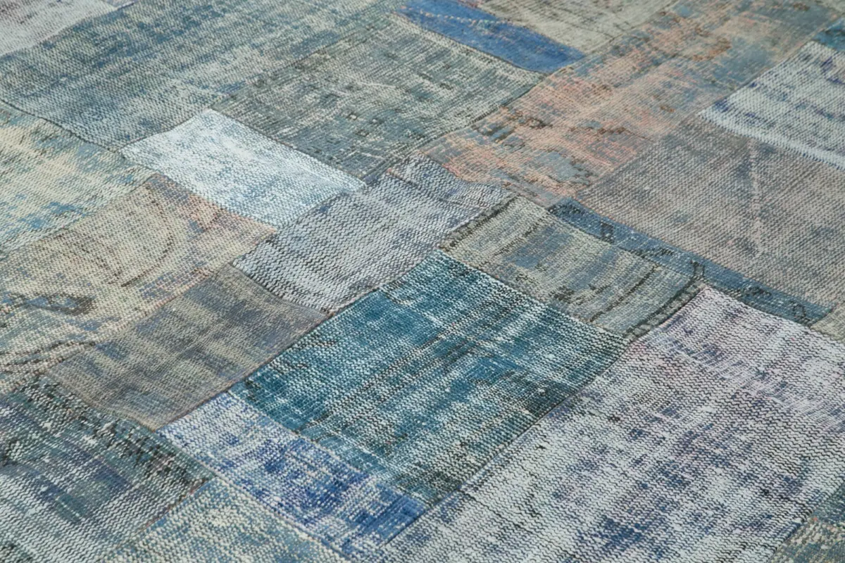 Patchwork Mavi Pamuk Üzerine Yün El Dokuma Kilim-251x302 - Görsel 5