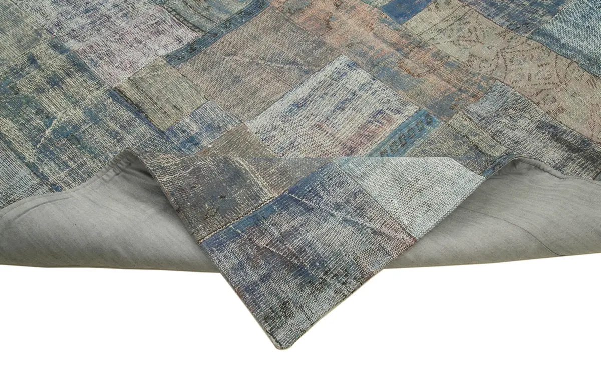 Patchwork Mavi Pamuk Üzerine Yün El Dokuma Kilim-251x302 - Görsel 6