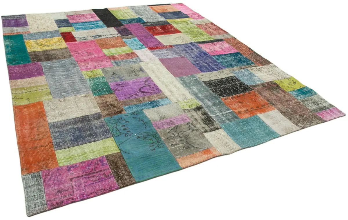 Patchwork Multi Pamuk Üzerine Yün El Dokuma Kilim-250x305 - Görsel 2