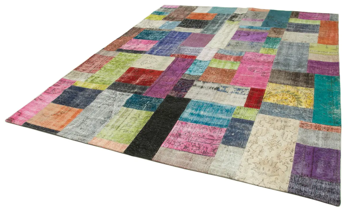 Patchwork Multi Pamuk Üzerine Yün El Dokuma Kilim-250x305 - Görsel 3