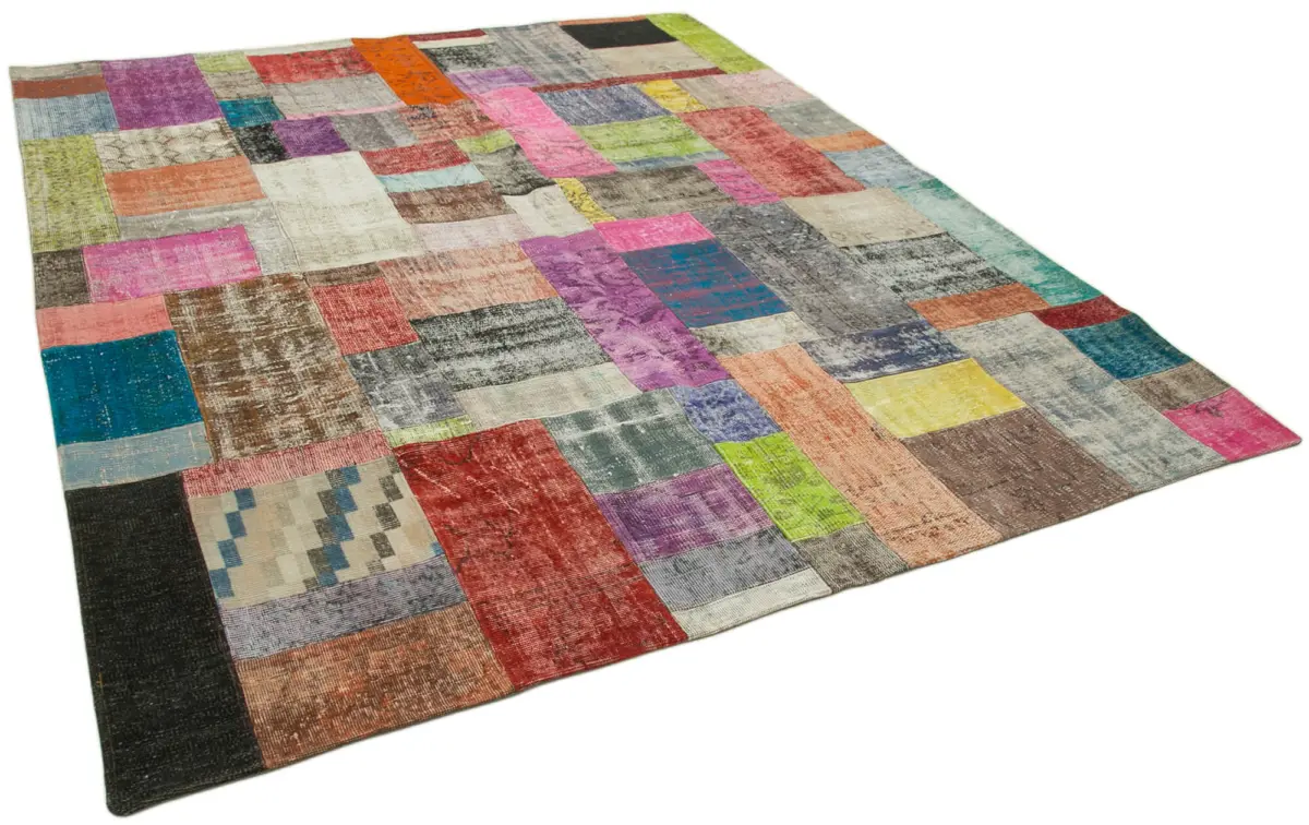 Patchwork Multi Pamuk Üzerine Yün El Dokuma Kilim-252x303 - Görsel 2