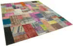 Patchwork Multi Pamuk Üzerine Yün El Dokuma Kilim-252x303 - Görsel 2