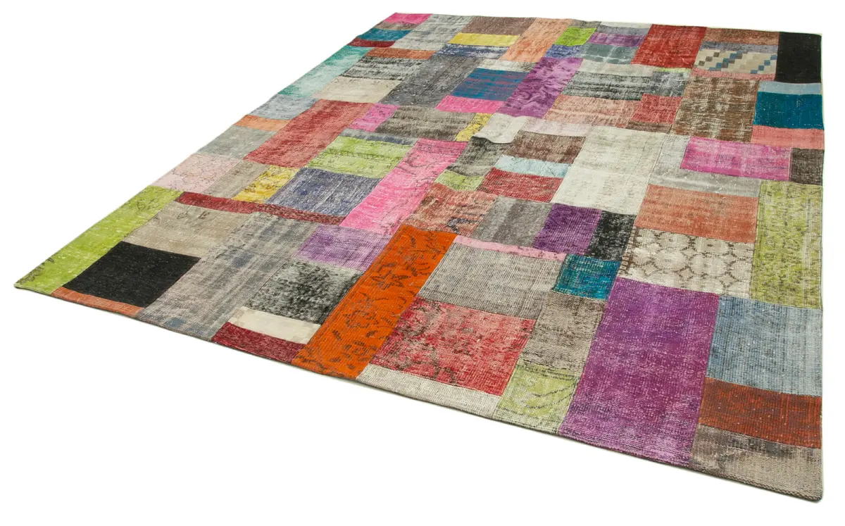 Patchwork Multi Pamuk Üzerine Yün El Dokuma Kilim-252x303 - Görsel 3