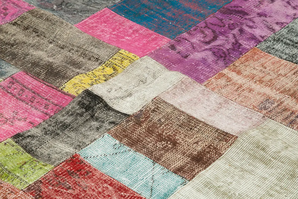 Patchwork Multi Pamuk Üzerine Yün El Dokuma Kilim-252x303 - Görsel 5
