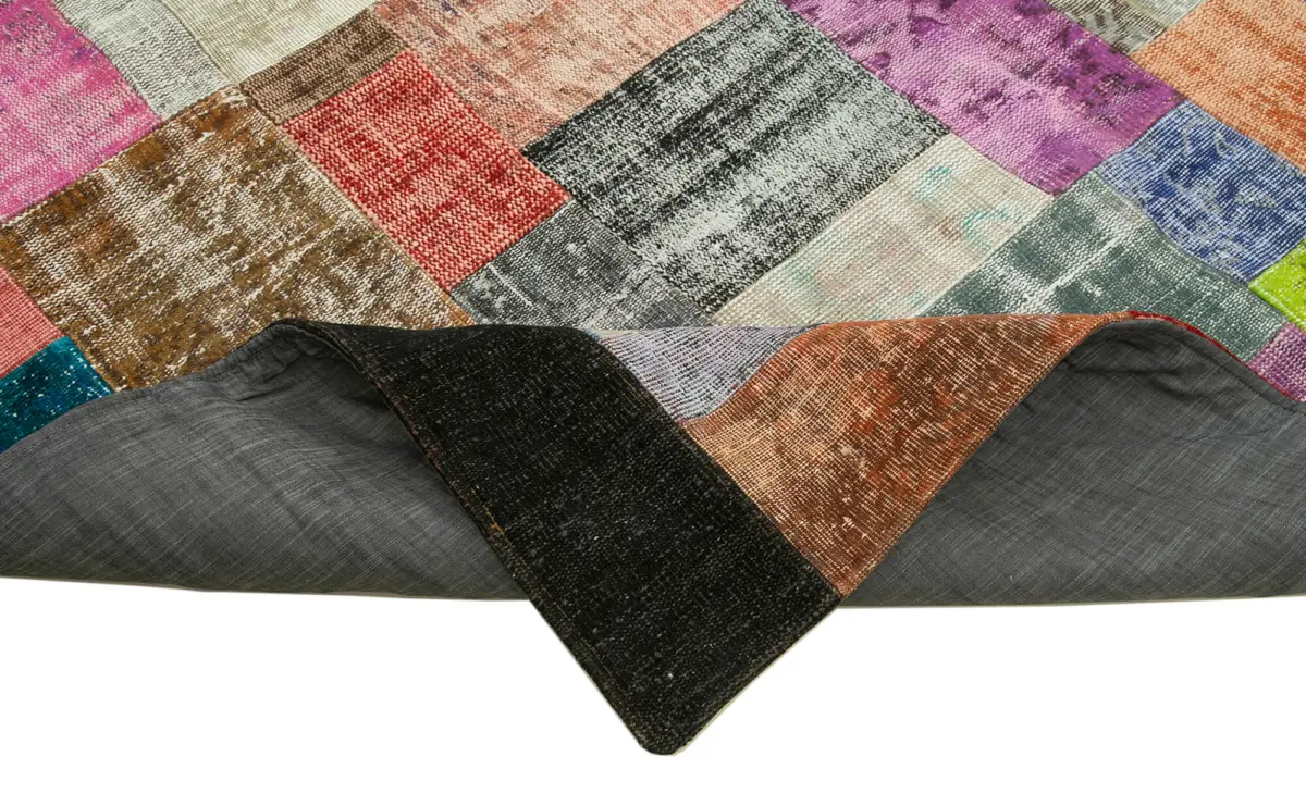 Patchwork Multi Pamuk Üzerine Yün El Dokuma Kilim-252x303 - Görsel 6