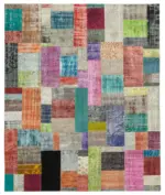 Patchwork Multi Pamuk Üzerine Yün El Dokuma Kilim-253x304