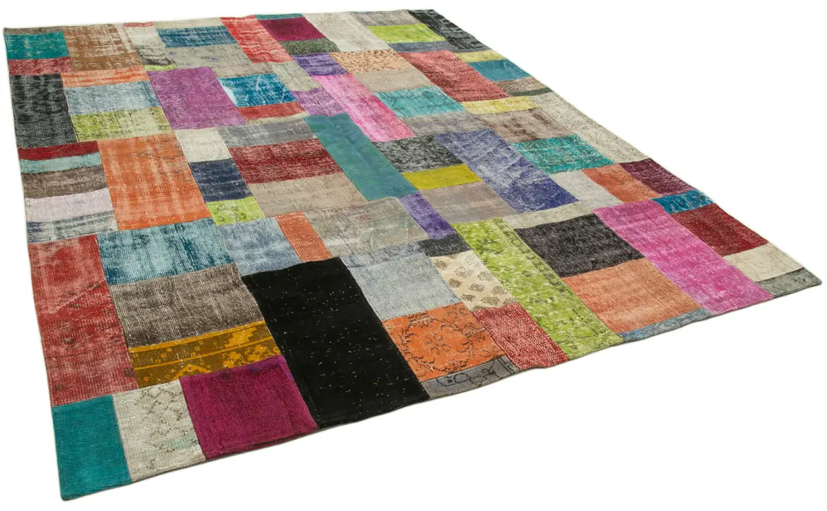 Patchwork Multi Pamuk Üzerine Yün El Dokuma Kilim-253x304 - Görsel 2