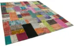 Patchwork Multi Pamuk Üzerine Yün El Dokuma Kilim-253x304 - Görsel 2