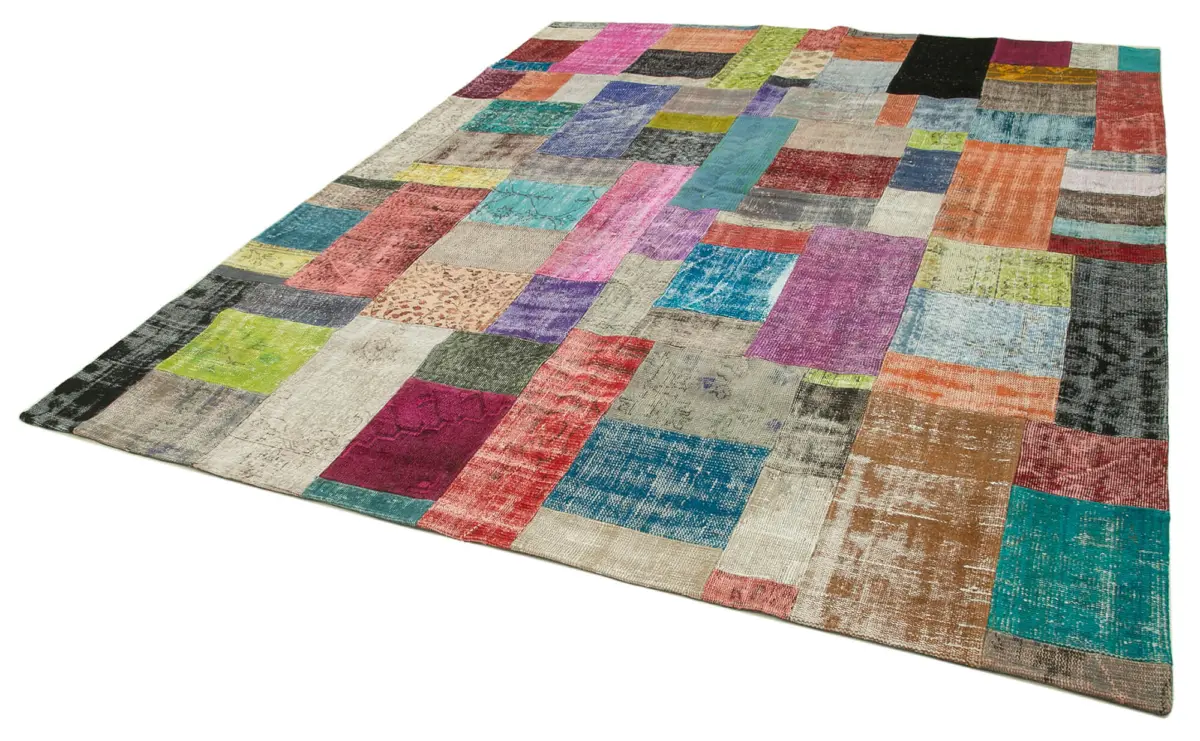 Patchwork Multi Pamuk Üzerine Yün El Dokuma Kilim-253x304 - Görsel 3