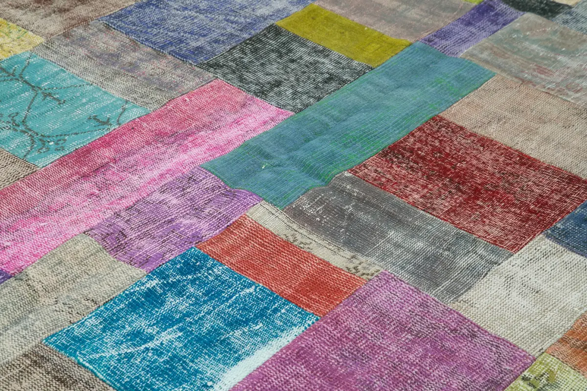 Patchwork Multi Pamuk Üzerine Yün El Dokuma Kilim-253x304 - Görsel 5