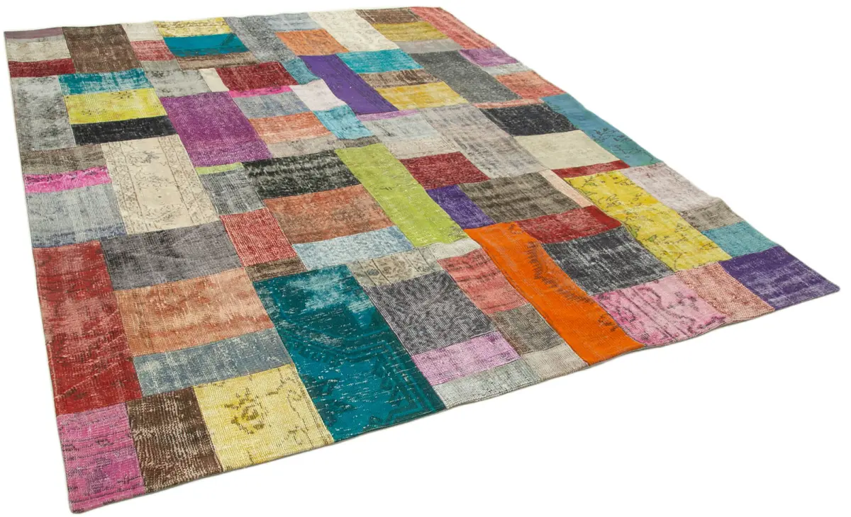 Patchwork Multi Pamuk Üzerine Yün El Dokuma Kilim-252x305 - Görsel 2