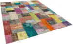 Patchwork Multi Pamuk Üzerine Yün El Dokuma Kilim-252x305 - Görsel 2