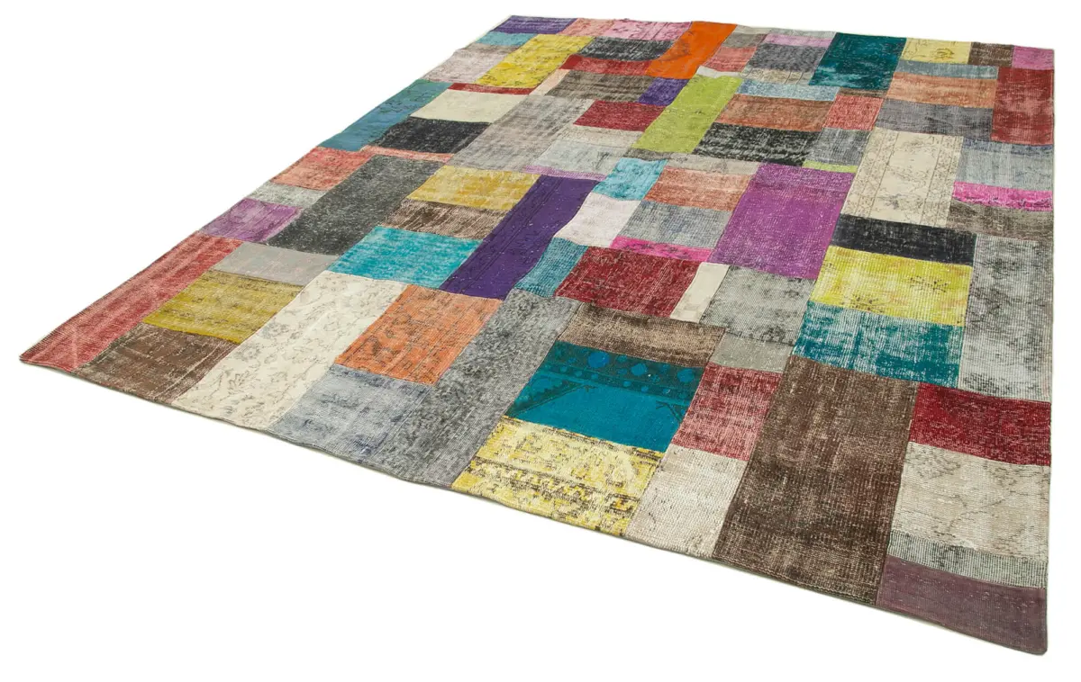 Patchwork Multi Pamuk Üzerine Yün El Dokuma Kilim-252x305 - Görsel 3