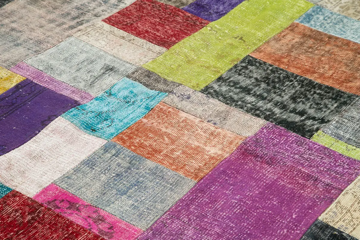 Patchwork Multi Pamuk Üzerine Yün El Dokuma Kilim-252x305 - Görsel 5