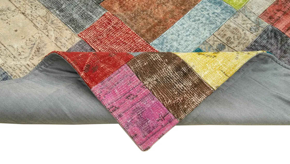 Patchwork Multi Pamuk Üzerine Yün El Dokuma Kilim-252x305 - Görsel 6