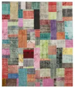 Patchwork Multi Pamuk Üzerine Yün El Dokuma Kilim-251x305
