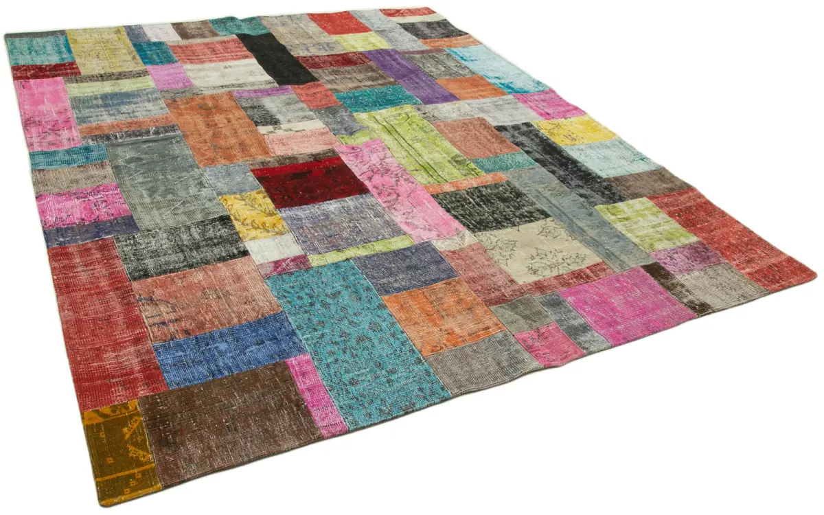 Patchwork Multi Pamuk Üzerine Yün El Dokuma Kilim-251x305 - Görsel 2