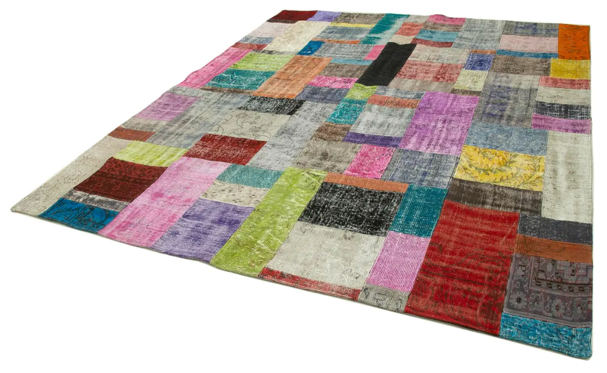 Patchwork Multi Pamuk Üzerine Yün El Dokuma Kilim-251x303 - Görsel 3