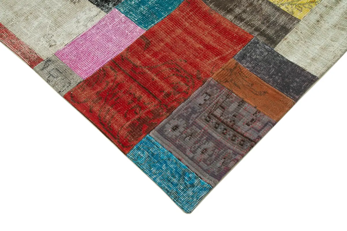 Patchwork Multi Pamuk Üzerine Yün El Dokuma Kilim-251x303 - Görsel 4