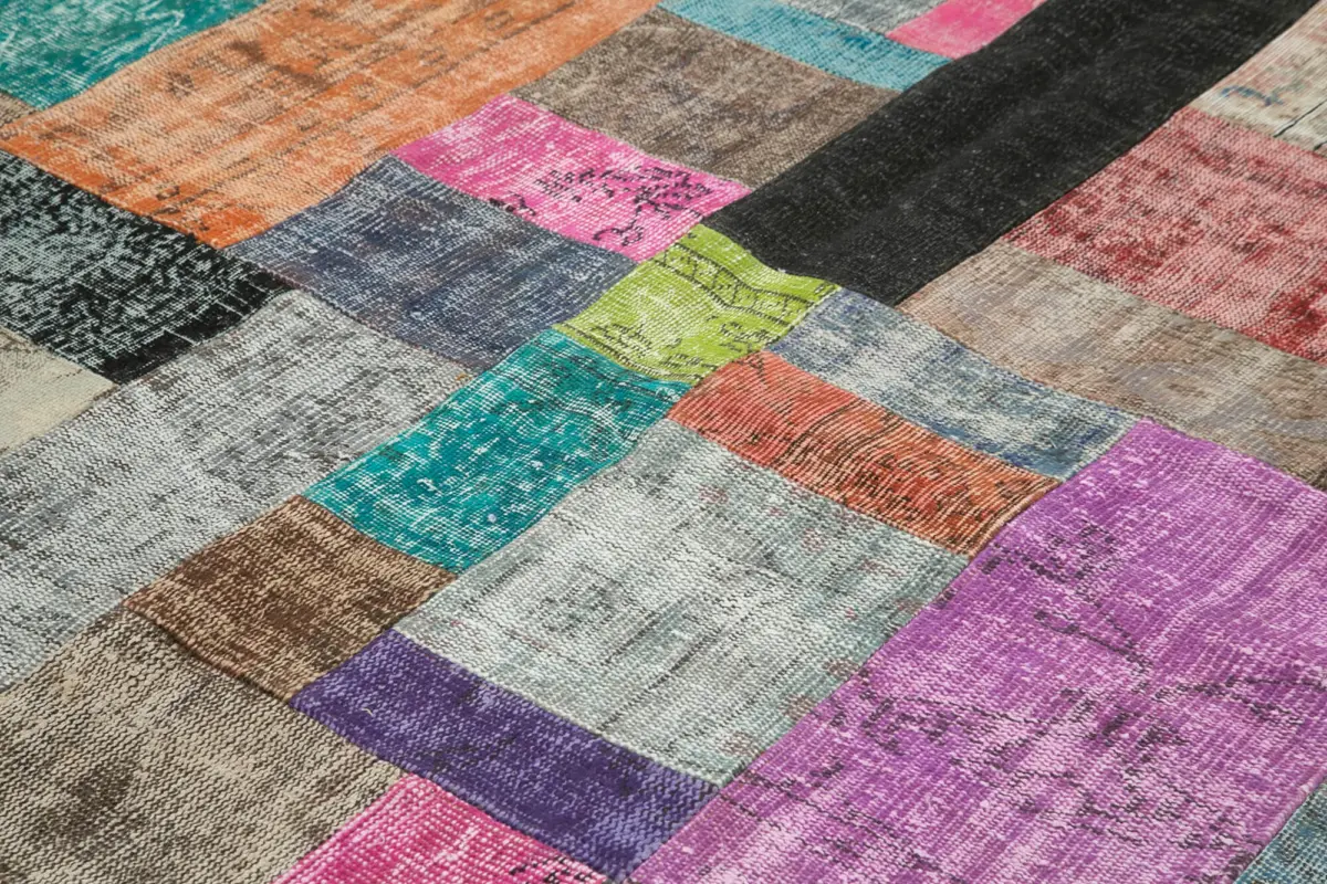 Patchwork Multi Pamuk Üzerine Yün El Dokuma Kilim-251x303 - Görsel 5
