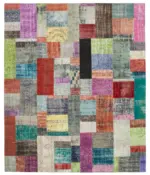 Patchwork Multi Pamuk Üzerine Yün El Dokuma Kilim-253x305