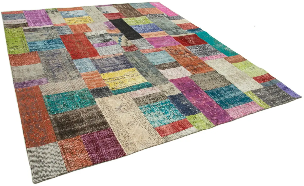 Patchwork Multi Pamuk Üzerine Yün El Dokuma Kilim-253x305 - Görsel 2