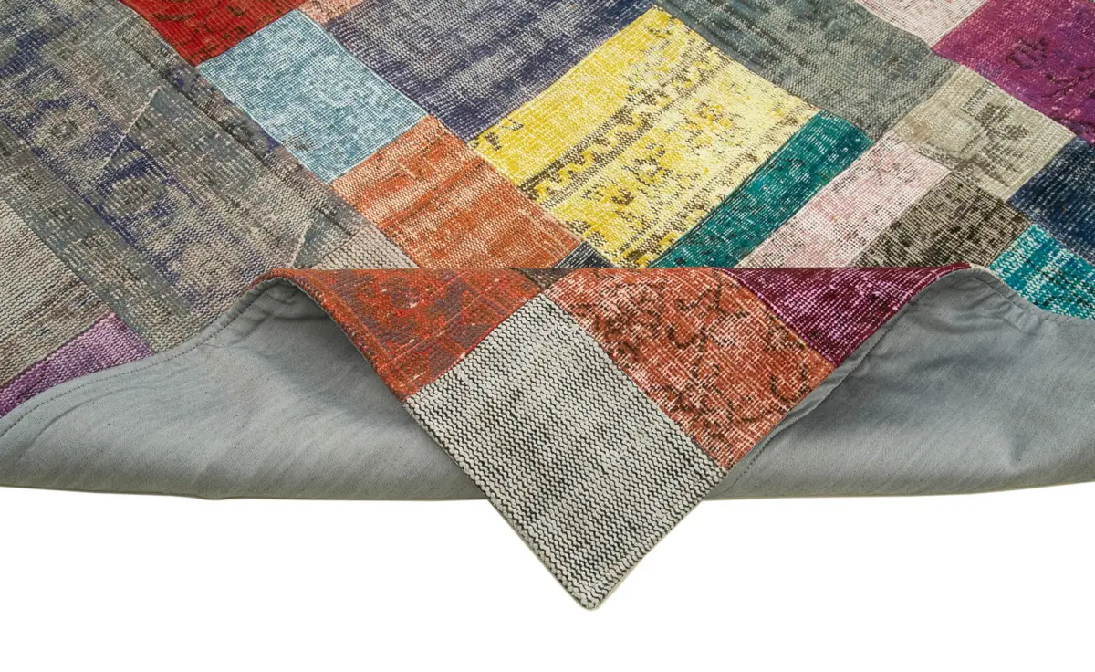 Patchwork Multi Pamuk Üzerine Yün El Dokuma Kilim-253x305 - Görsel 6