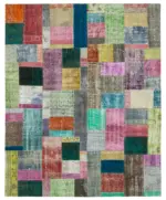 Patchwork Multi Pamuk Üzerine Yün El Dokuma Kilim-244x304