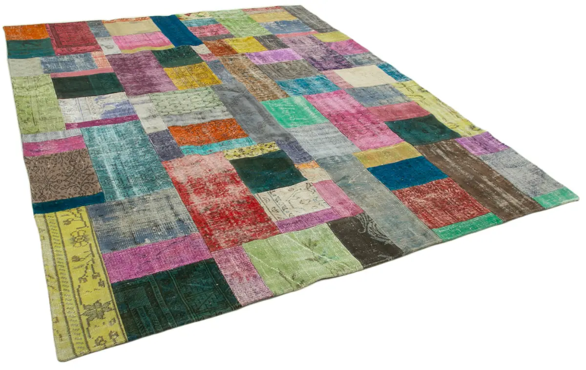 Patchwork Multi Pamuk Üzerine Yün El Dokuma Kilim-244x304 - Görsel 2